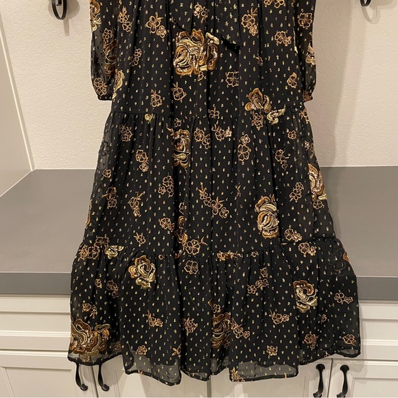 Express Long Sleeve Dress in Black with Gold and Bronze Embroidered Floral - Picture 11 of 11
